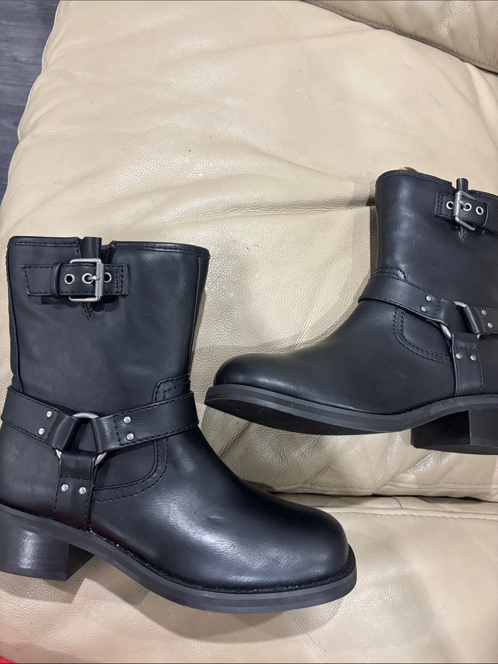 Open Edit Ladies Black Harness Ankle Boots - Women